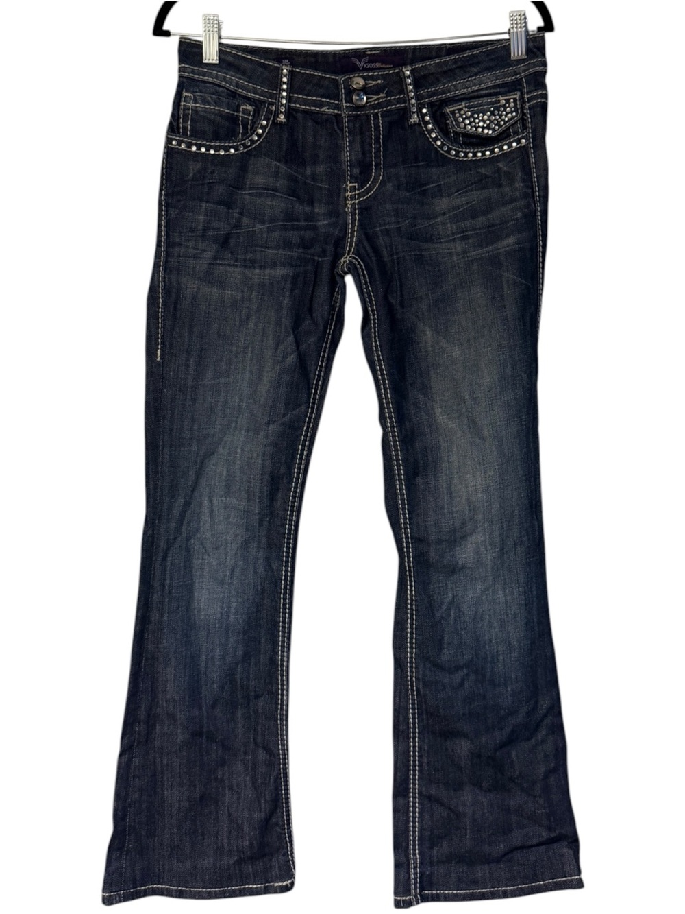 Vigoss Collection Bootcut Jeans Women’s 27 Dark Wash Studded Flap Pocket Denim